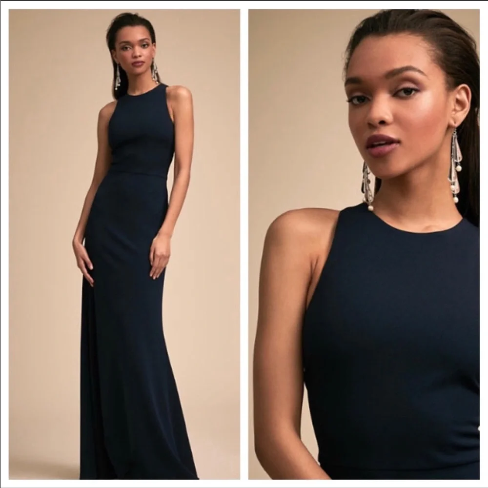 BHLDN Classy Navy Maxi Dress Criss Cross Straps 10 - Picture 2 of 14